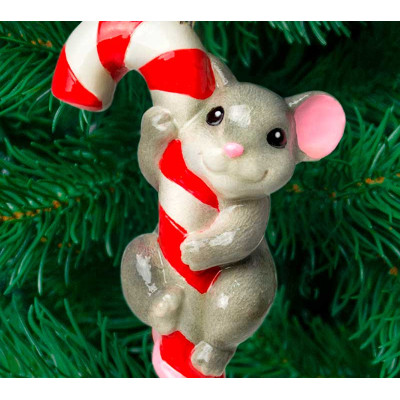 Елочное украшение Мышь с конфетой