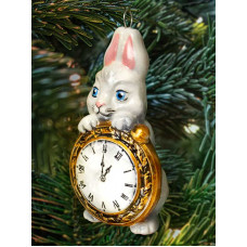 Елочное украшение Зайчик с часами