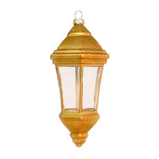 Елочное украшение из стекла Фонарь золотой
