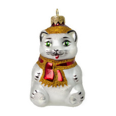 Елочное украшение из стекла Котик в шапочке