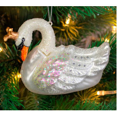 Елочное украшение из стекла Лебедь
