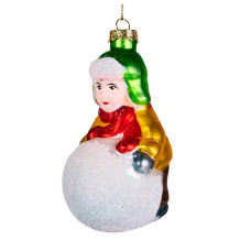 Елочное украшение из стекла Мальчик и снежный ком