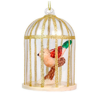 Елочное украшение из стекла Птица в клетке