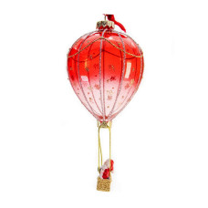 Елочное украшение из стекла Санта на воздушном шаре