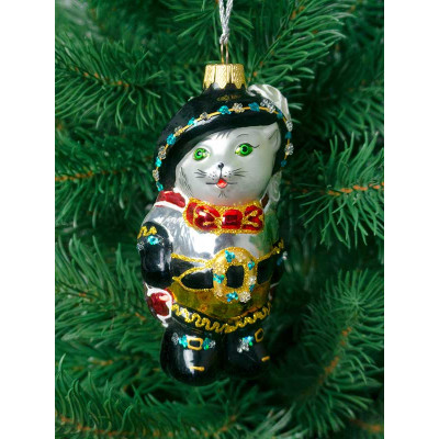 Елочное украшение из стекла Кот в сапогах